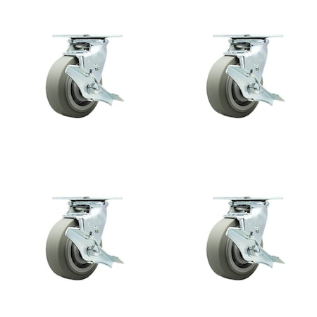 Service Caster Tool Box Caster Wheel Set 5'' Thermoplastic Rubber Swivel Casters, 4PK TOOL-SCC-30CS520-TPRRF-TLB-4